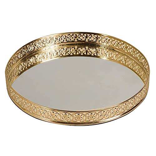 Round Decorative Mirror Tray 10 inches Dia Gold Plated Round
