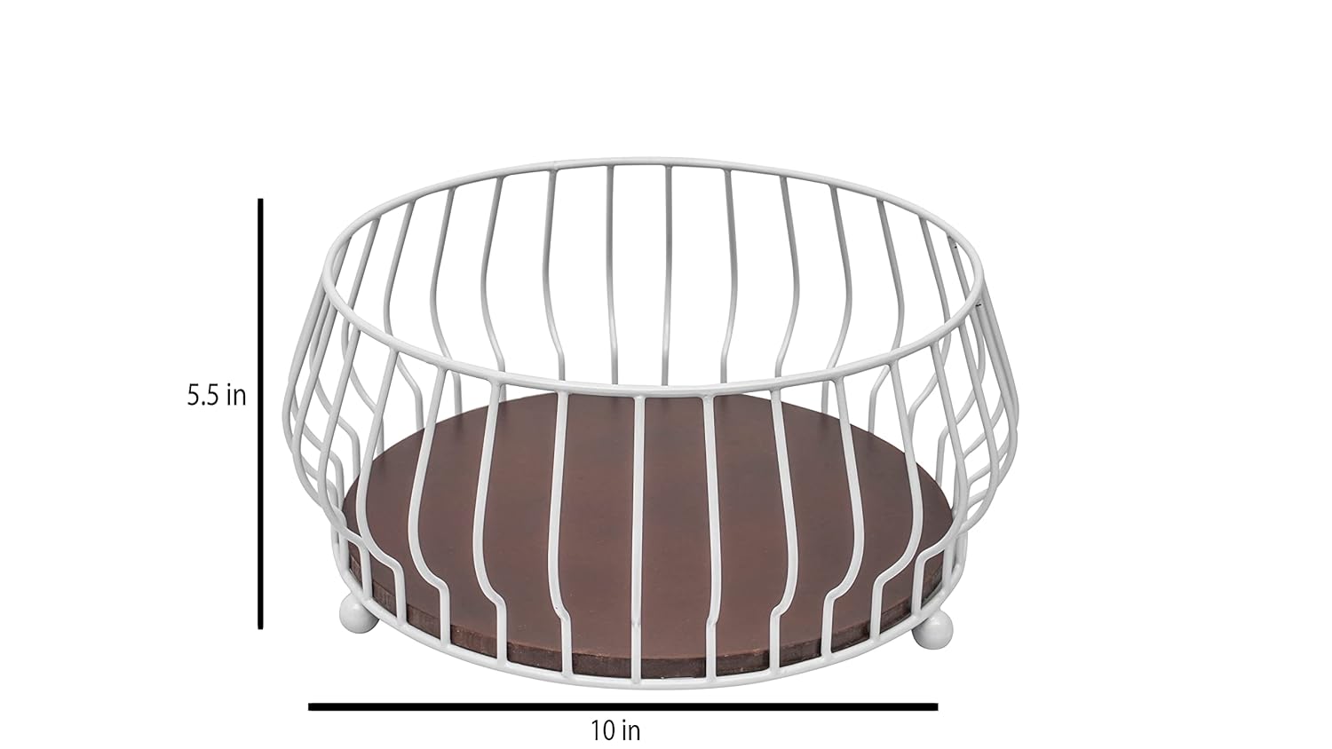White Wire Decorative Basket Walnut finishes Wood Base Storage