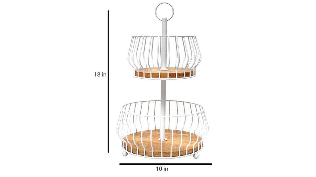 Decorative White Wire Natural Wood Basket