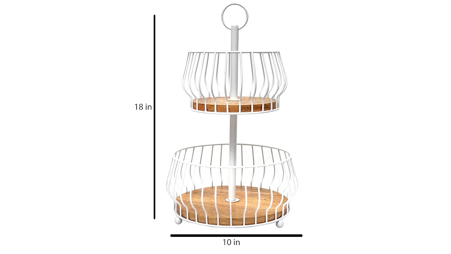 Decorative White Wire Natural Wood Basket