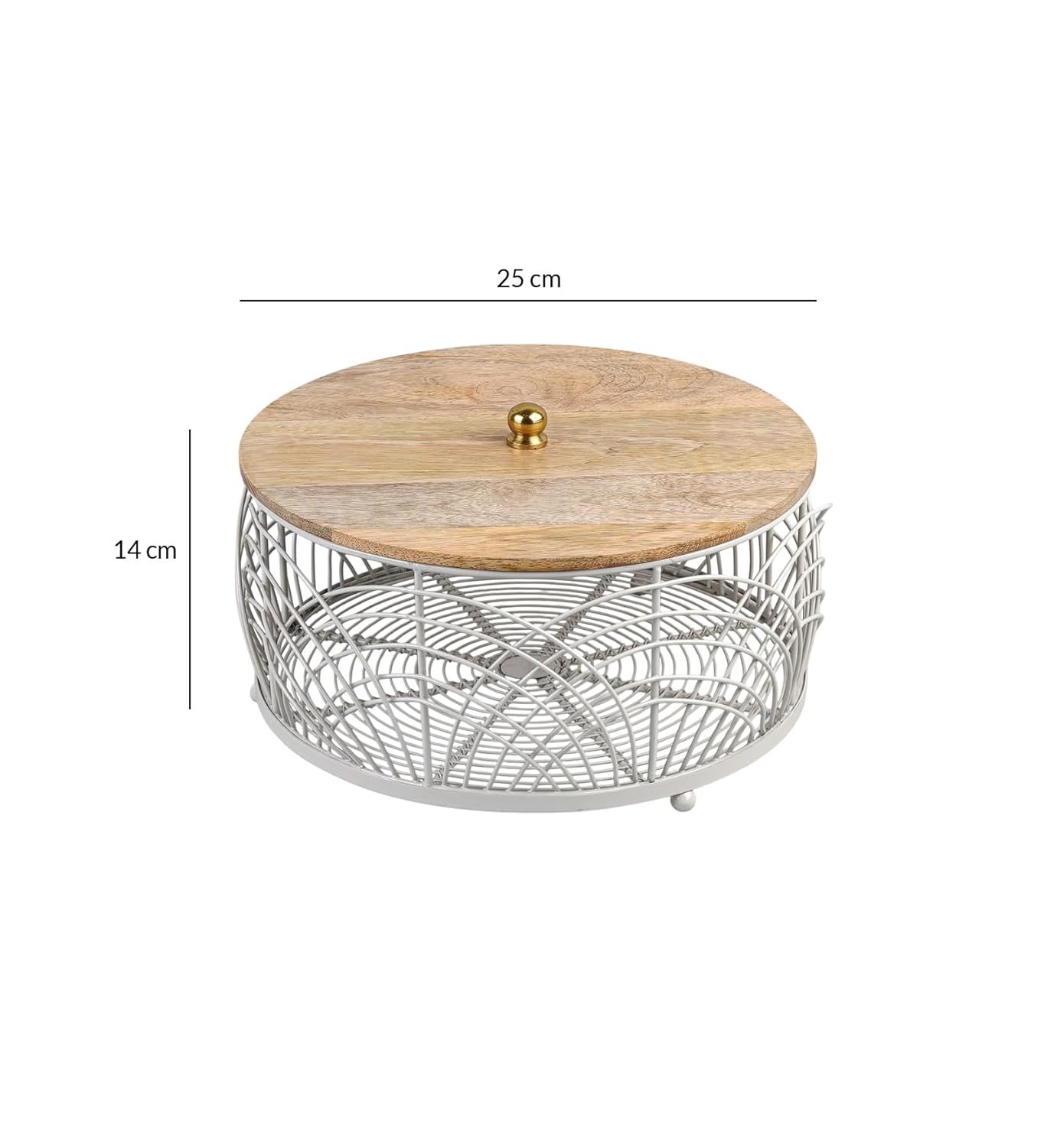 Wooden Lid, 25 cm Round Wire Mesh Container