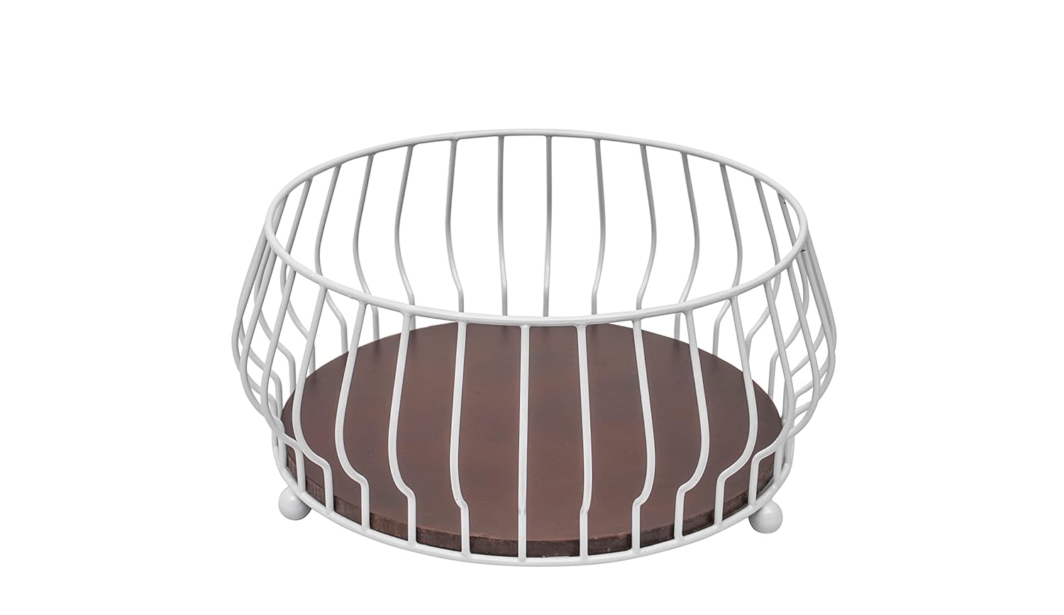 White Wire Decorative Basket Walnut finishes Wood Base Storage