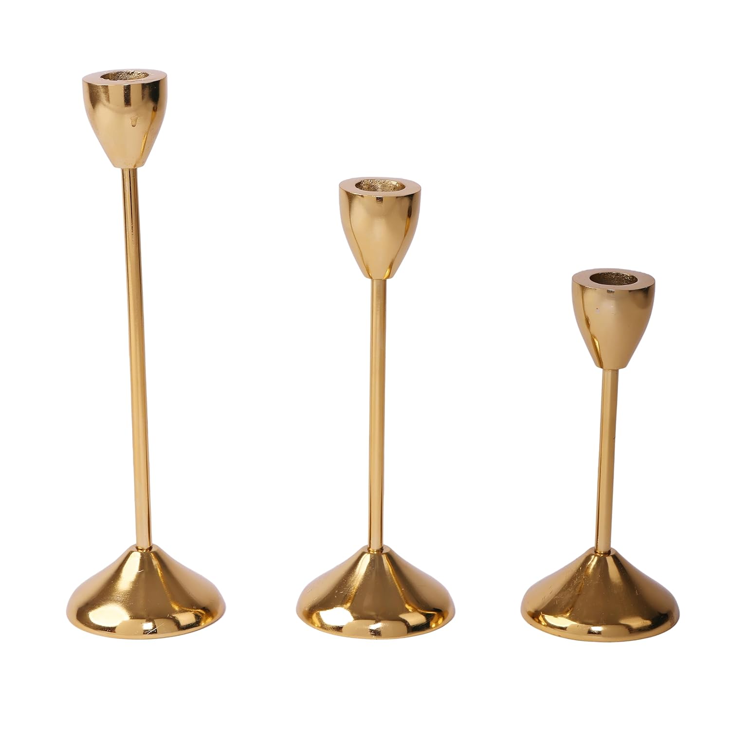 Gold Plated Metal Candle Holders Stick Tapered Set of 3