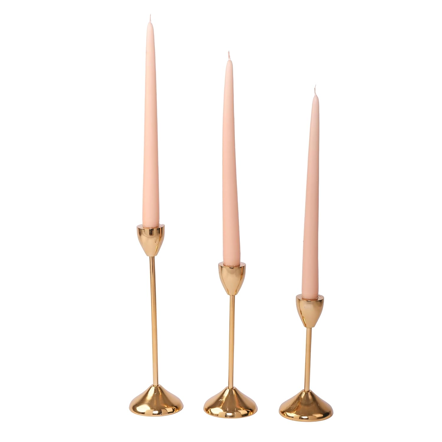 Gold Plated Metal Candle Holders Stick Tapered Set of 3