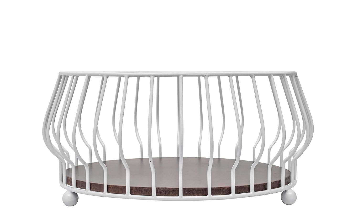 White Wire Decorative Basket Walnut finishes Wood Base Storage