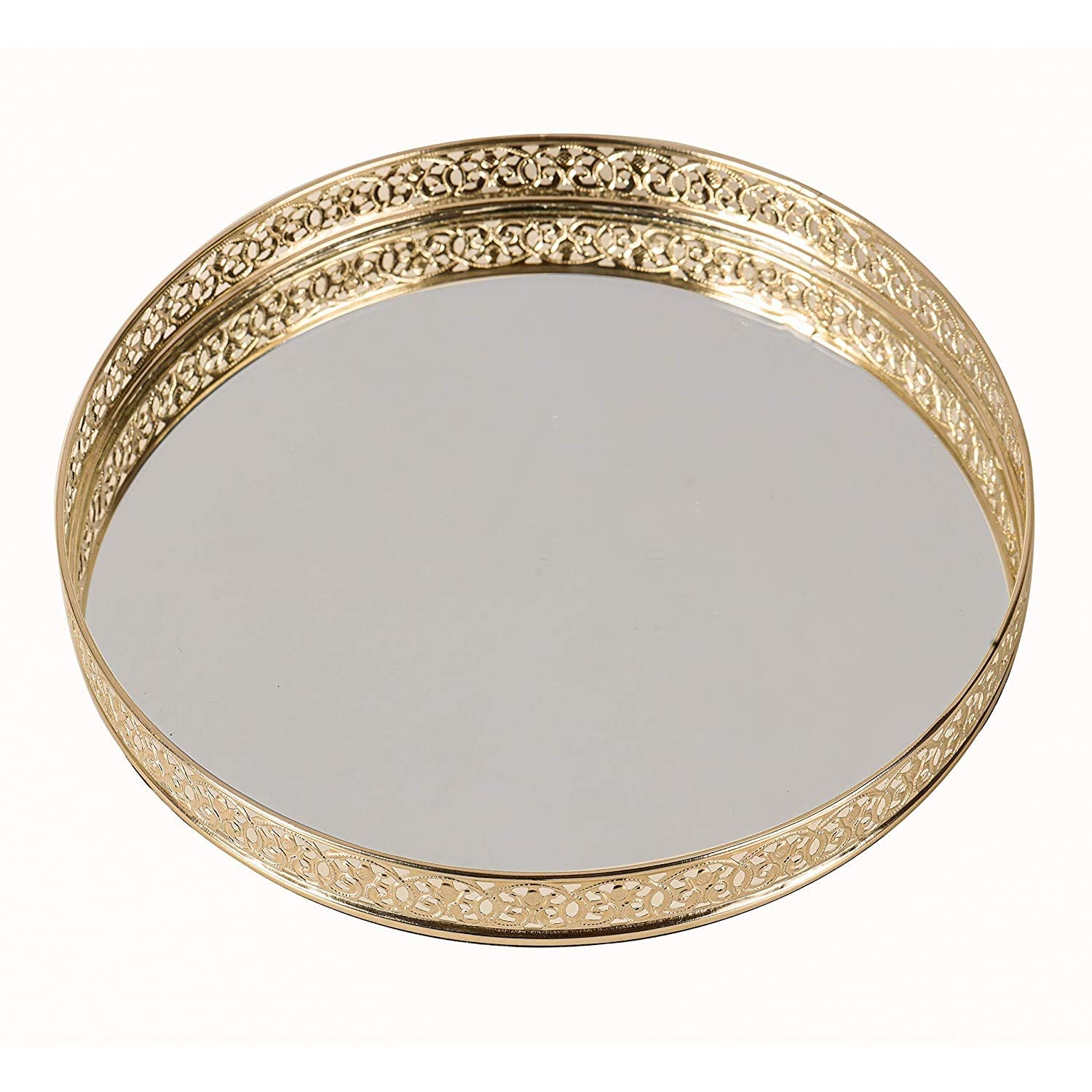 Round Decorative Mirror Tray 10 inches Dia Gold Plated Round