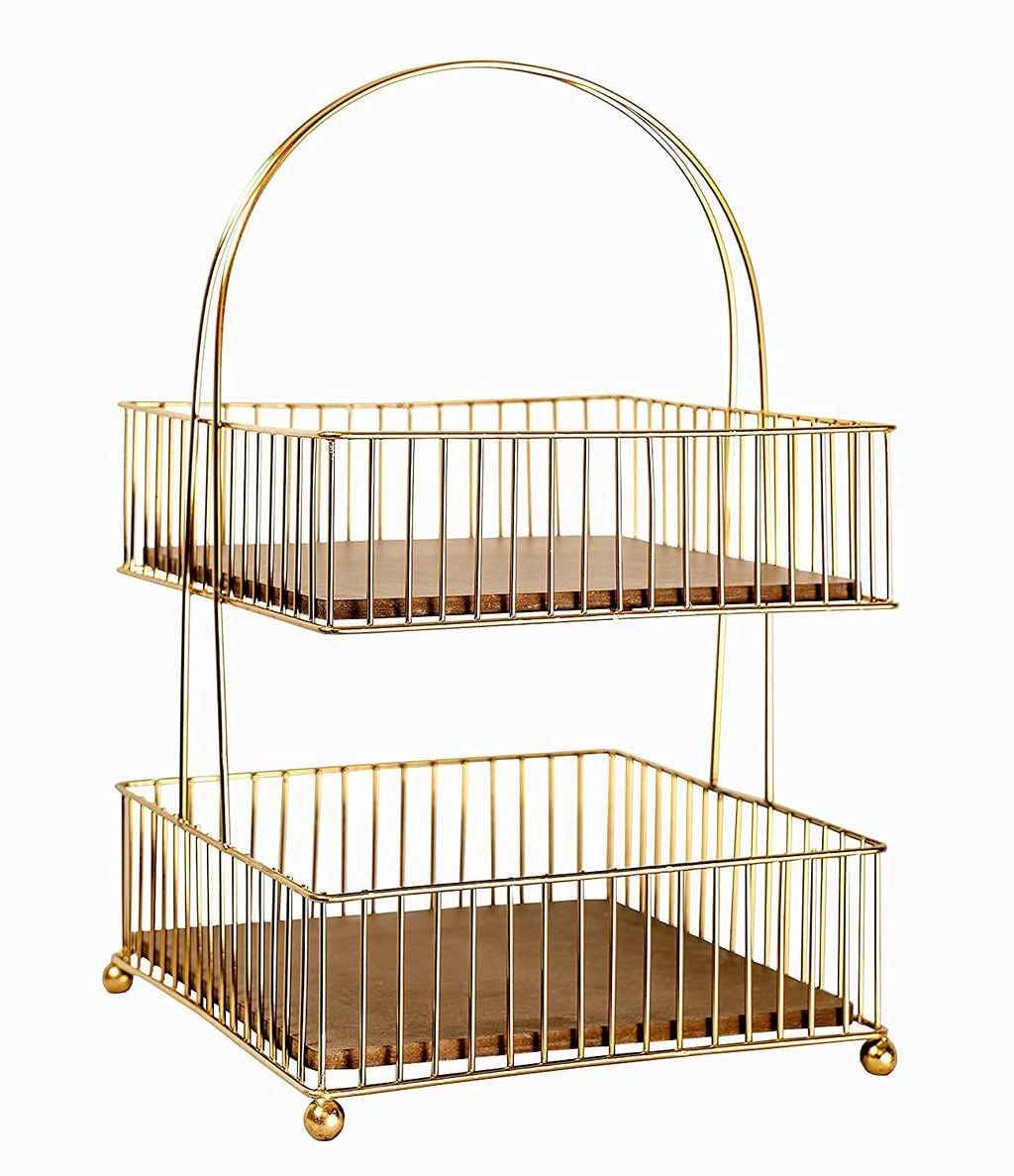 Metal and Wood Decorative Storage for Fruit Spice 2 Tier