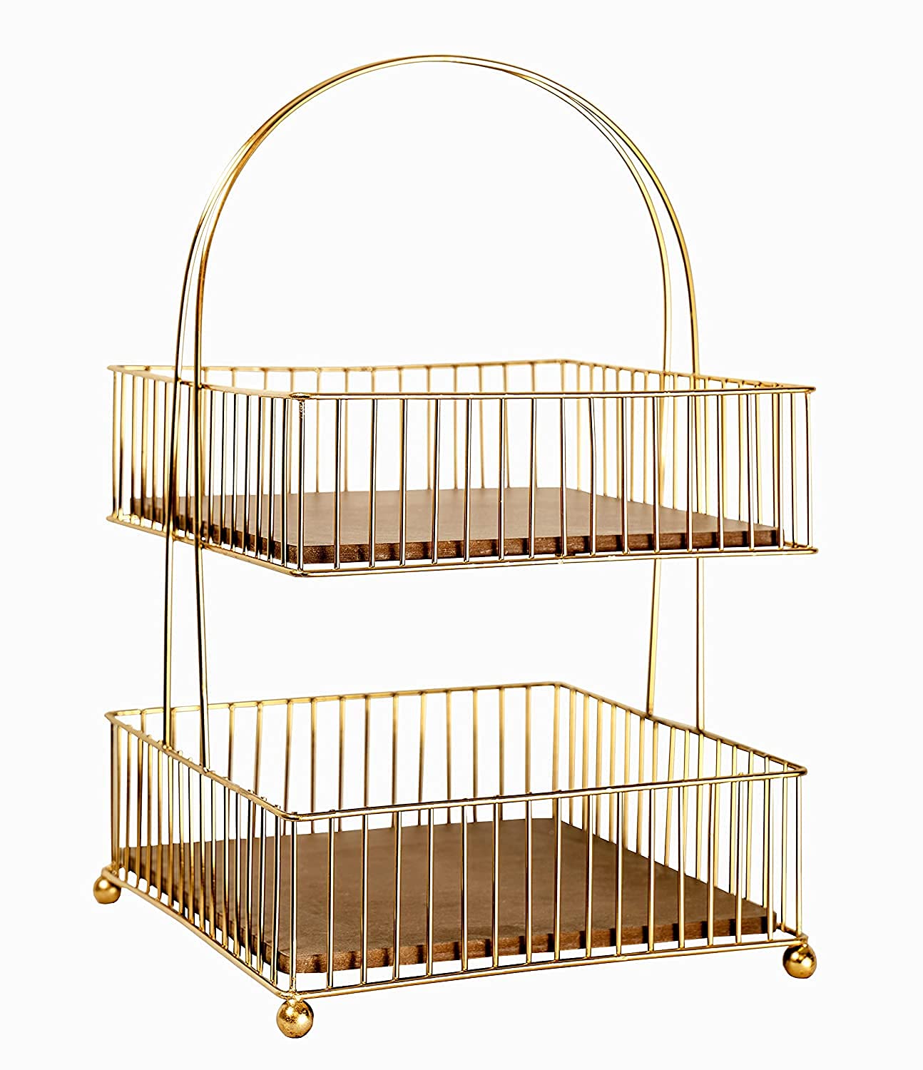 Metal and Wood Decorative Storage for Fruit Spice 2 Tier