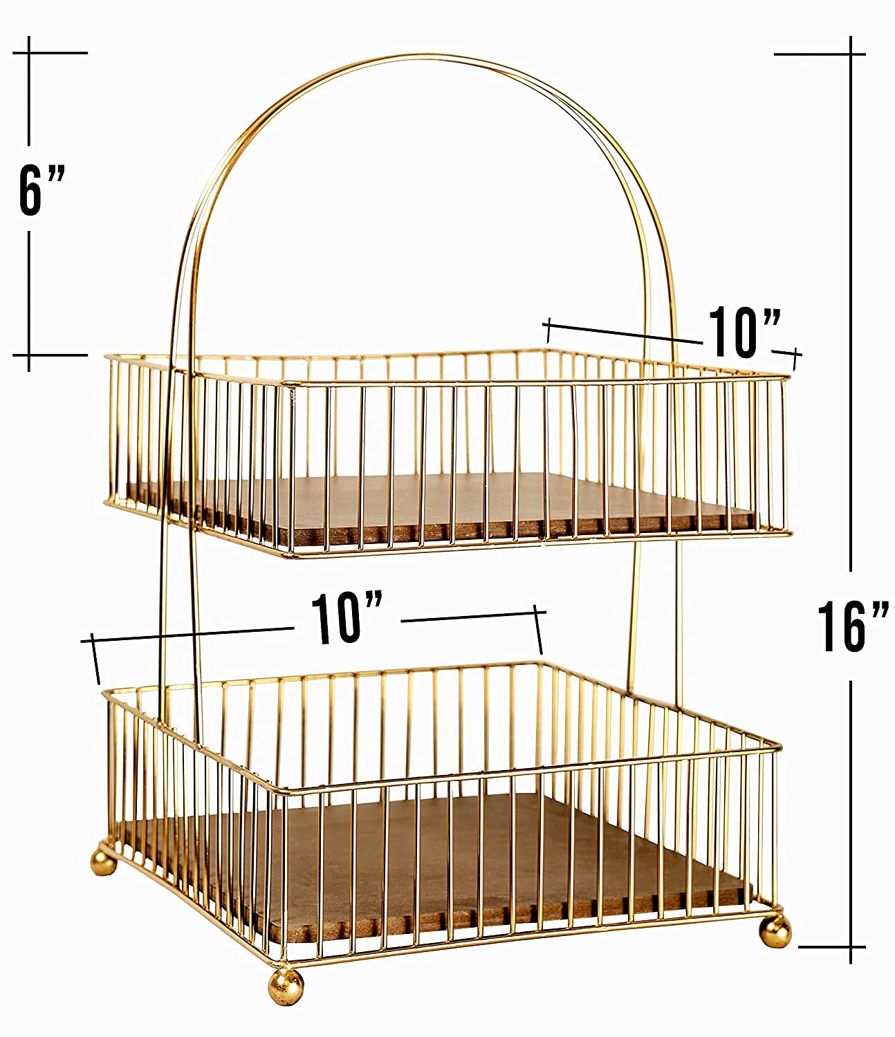 Metal and Wood Decorative Storage for Fruit Spice 2 Tier