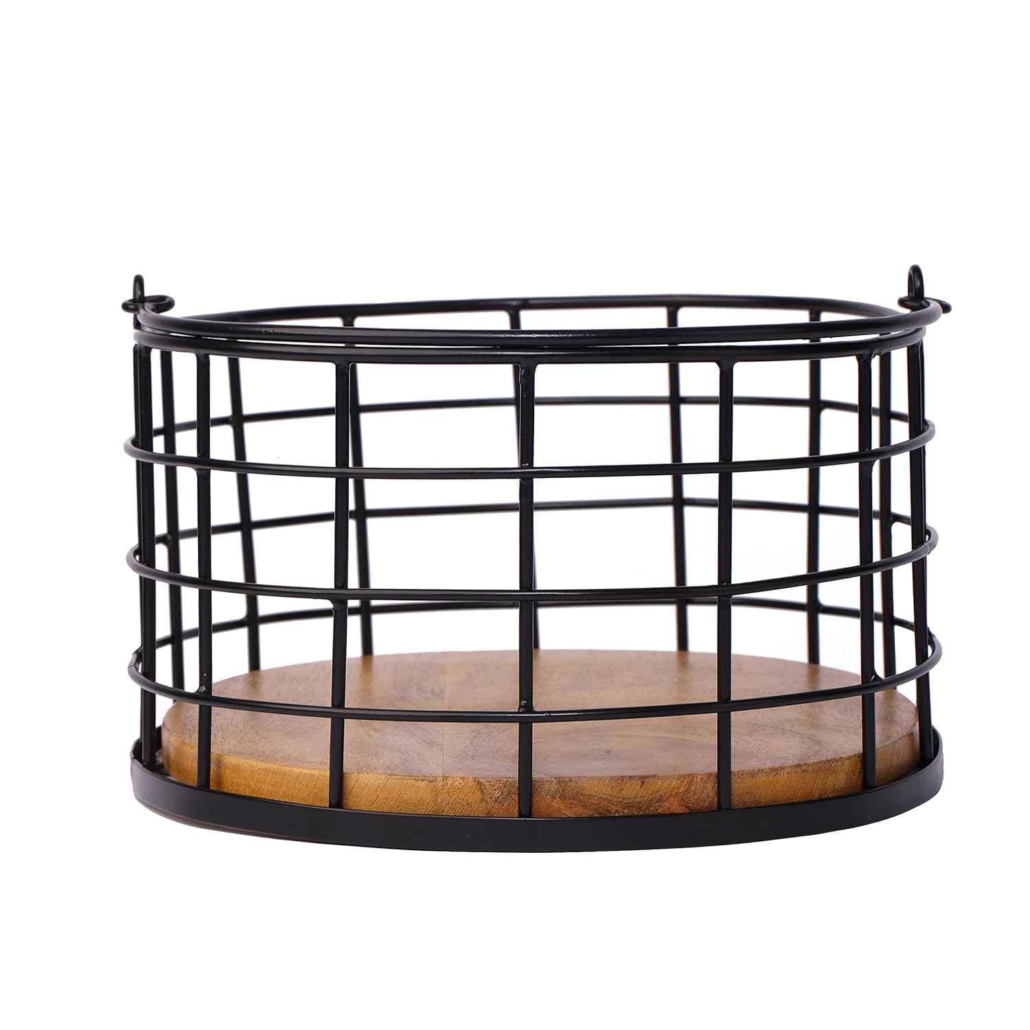 Black Basket With Wooden Base Fruit Vegetable