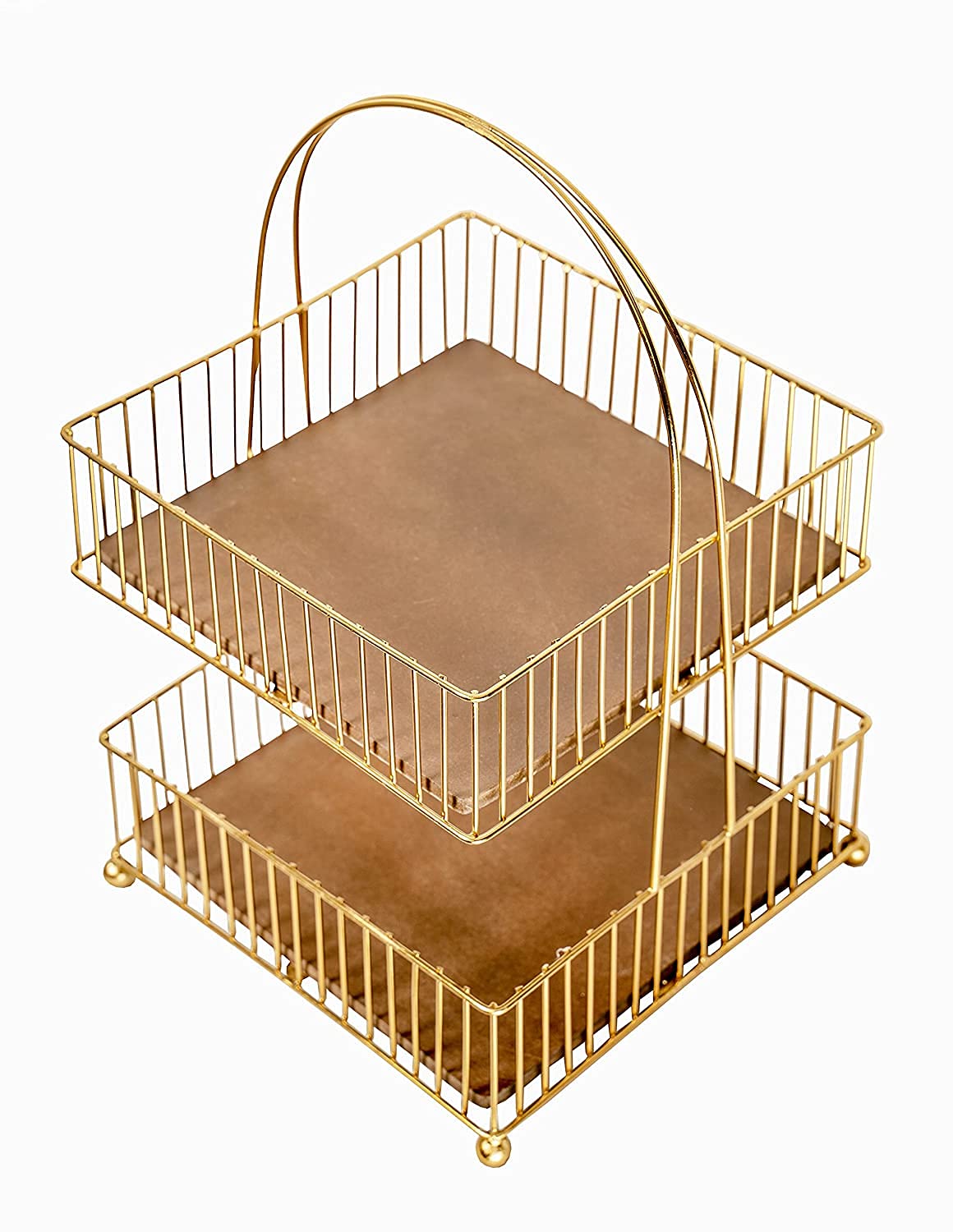 Metal and Wood Decorative Storage for Fruit Spice 2 Tier