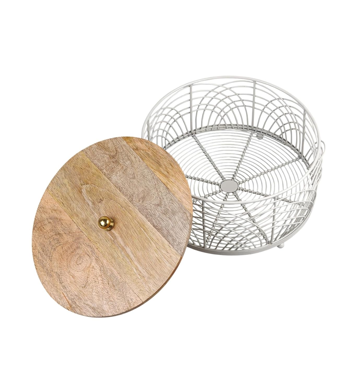 Wooden Lid, 25 cm Round Wire Mesh Container