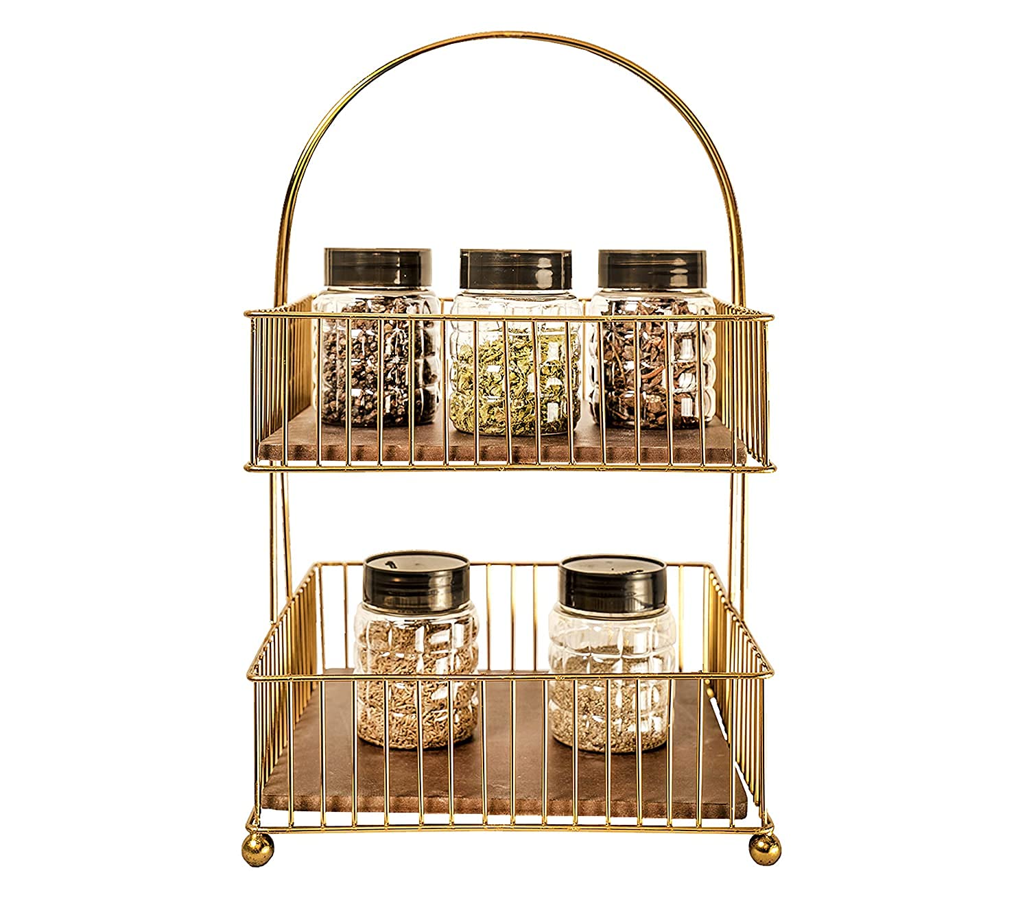 Metal and Wood Decorative Storage for Fruit Spice 2 Tier