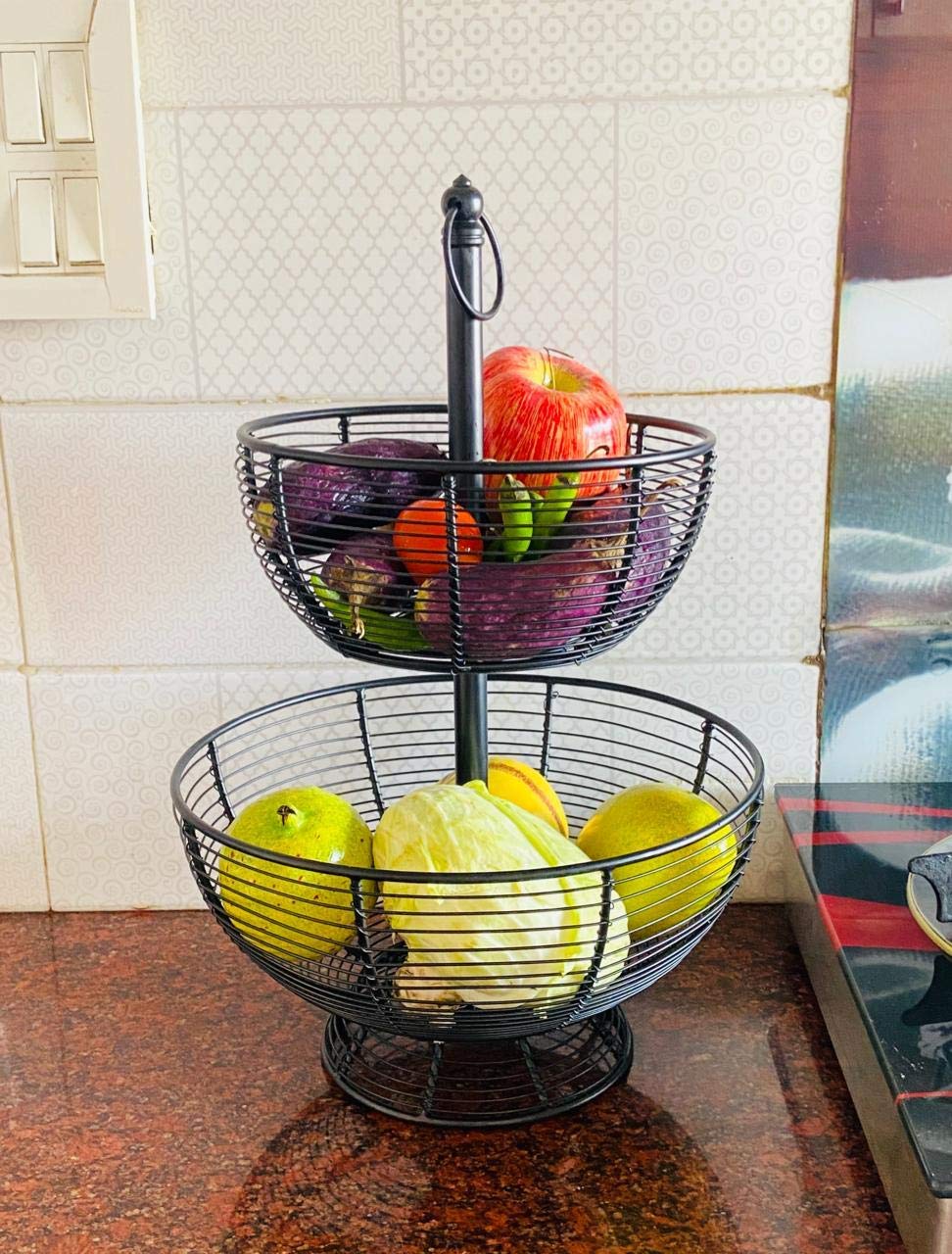 2-Tier Metal Black Wire Multipurpose Detachable Kitchen Storage Basket