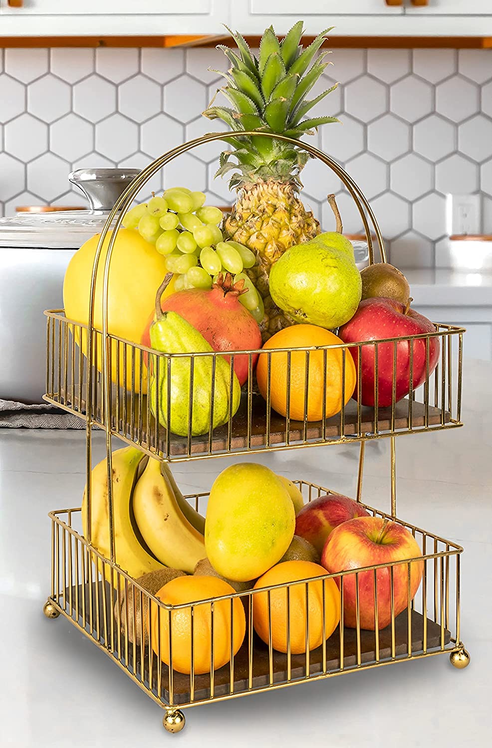 Metal and Wood Decorative Storage for Fruit Spice 2 Tier