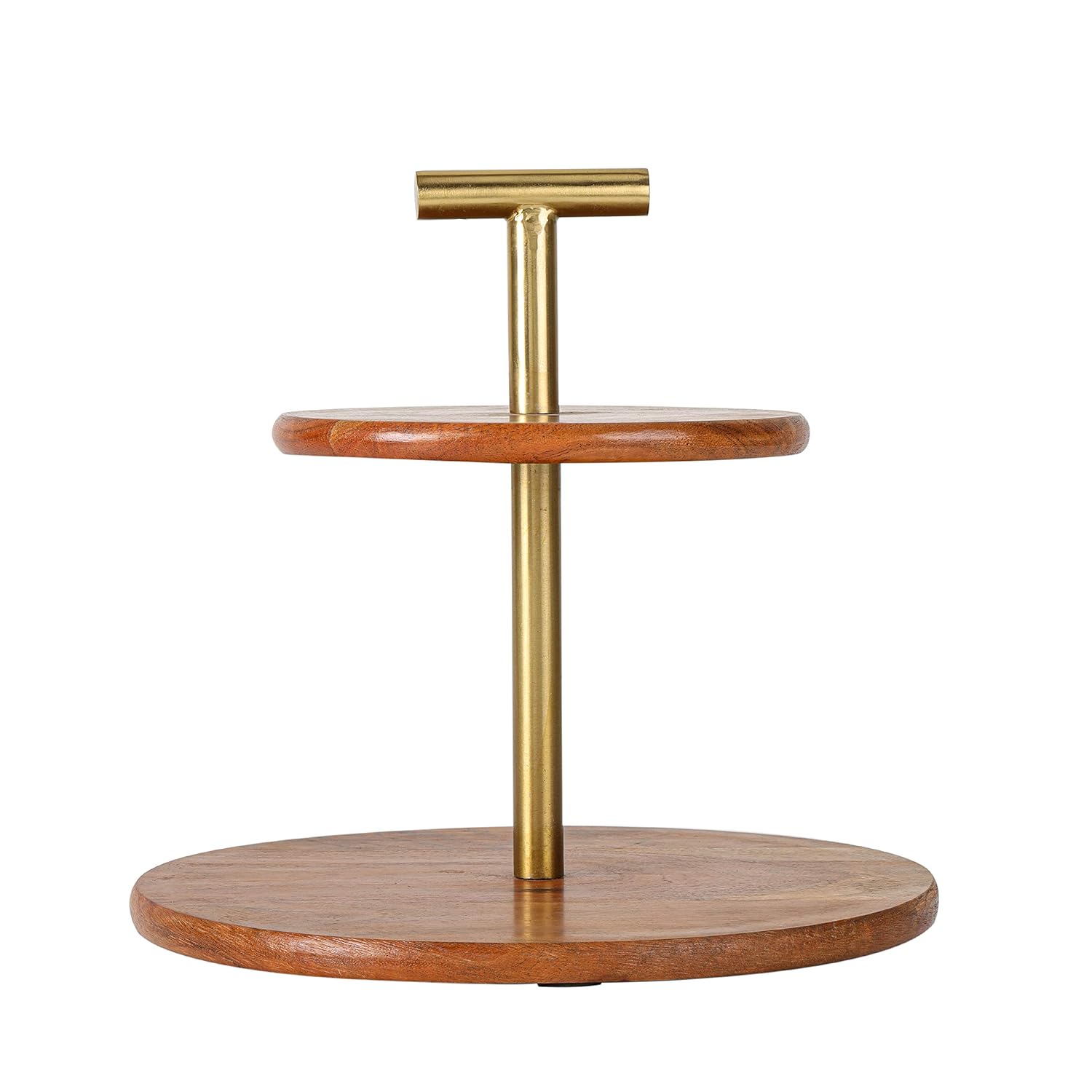 Medium 2-Tier Mango Wood And Metal Cake Stand