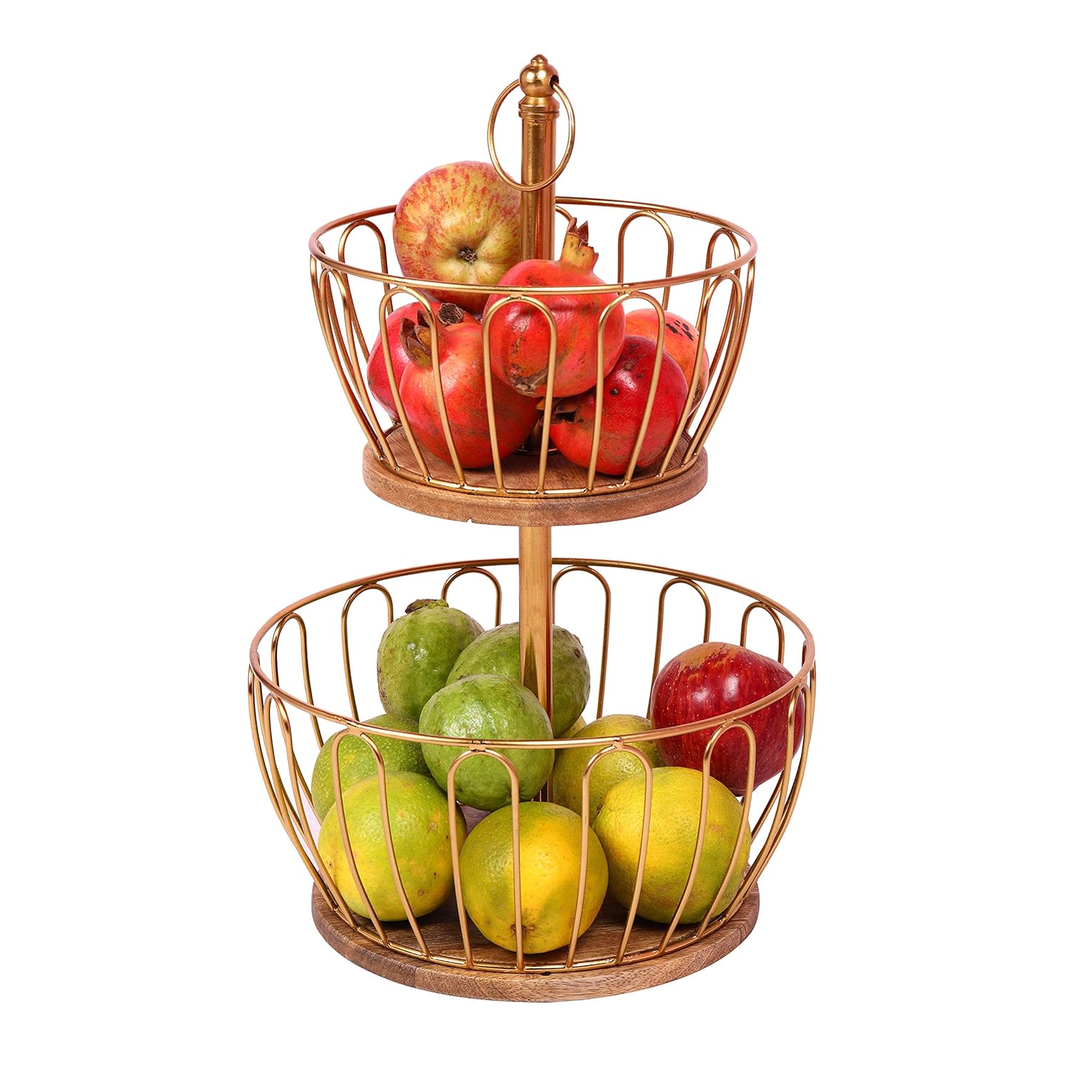 Metal and Wooden 2 Tier Home and Kitchen Fruit Vegetable Baskets
