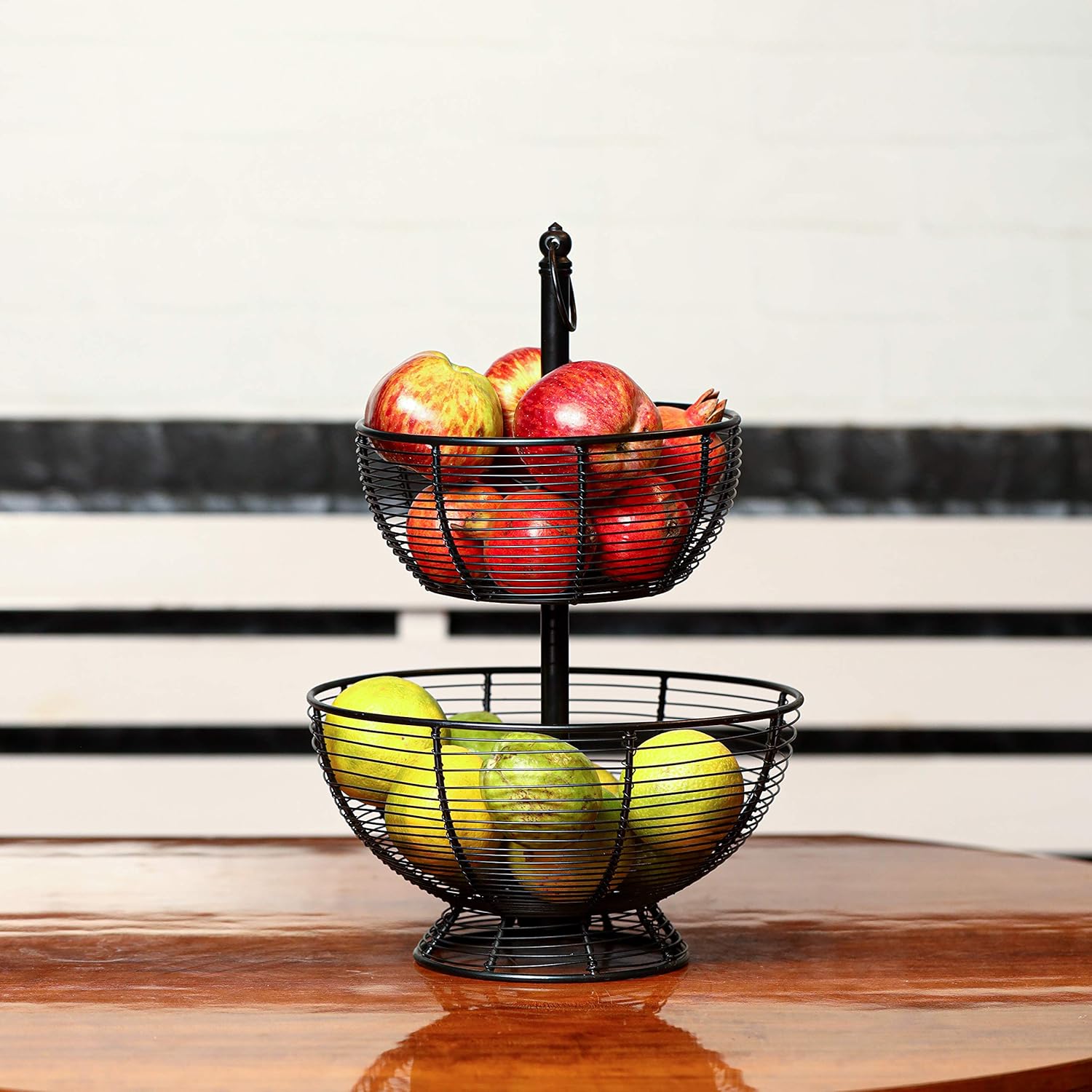 2-Tier Metal Black Wire Multipurpose Detachable Kitchen Storage Basket
