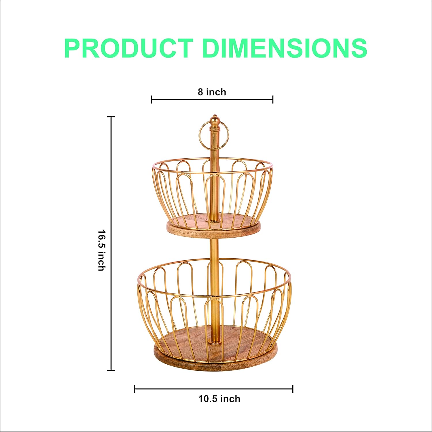 Metal and Wooden 2 Tier Home and Kitchen Fruit Vegetable Baskets