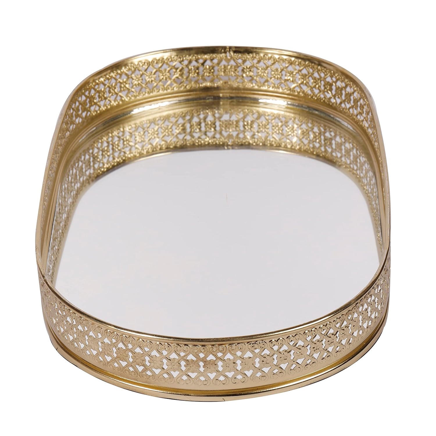 Oval Glass Mirror Gold Plated Tray Decorative Vanity