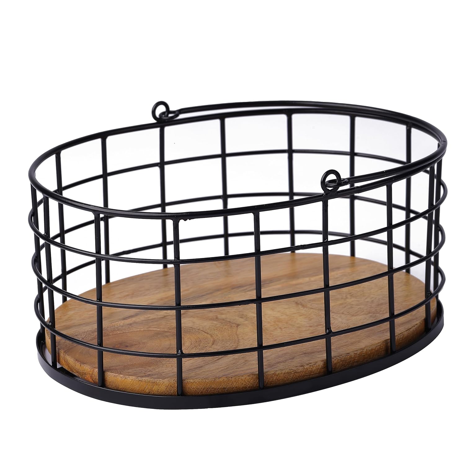 Black Basket With Wooden Base Fruit Vegetable