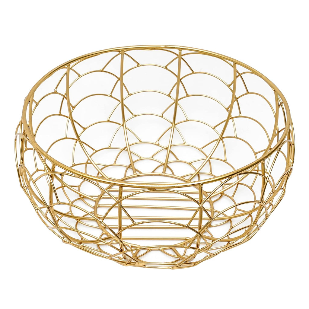 Metal Gold Plated Round Wire Decorative Fruit Basket
