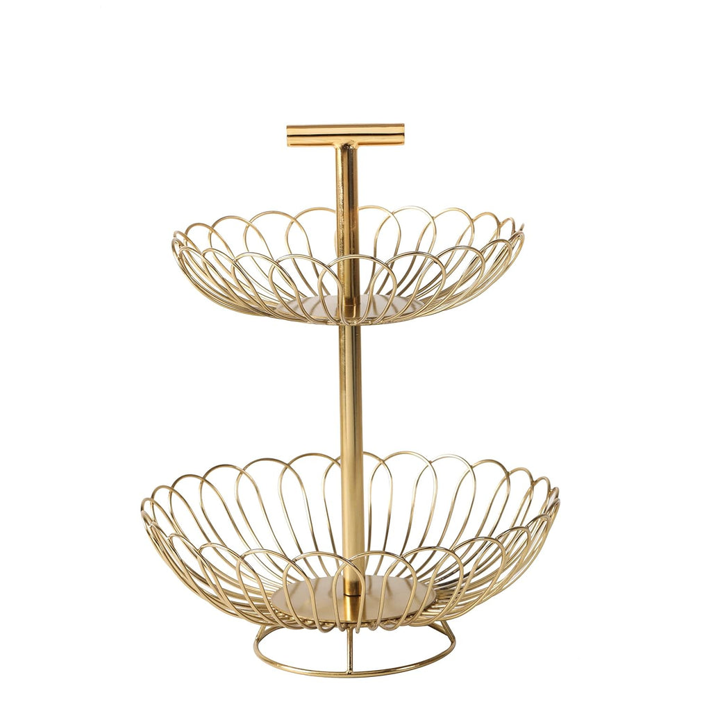 2 Tier Gold Decorative Countertop Storage Basket Free Standing Decorative