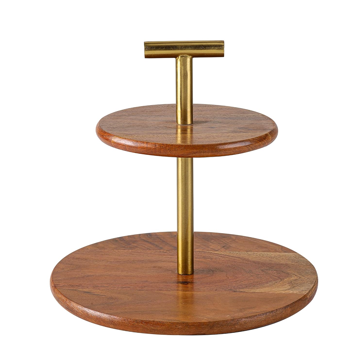 Medium 2-Tier Mango Wood And Metal Cake Stand
