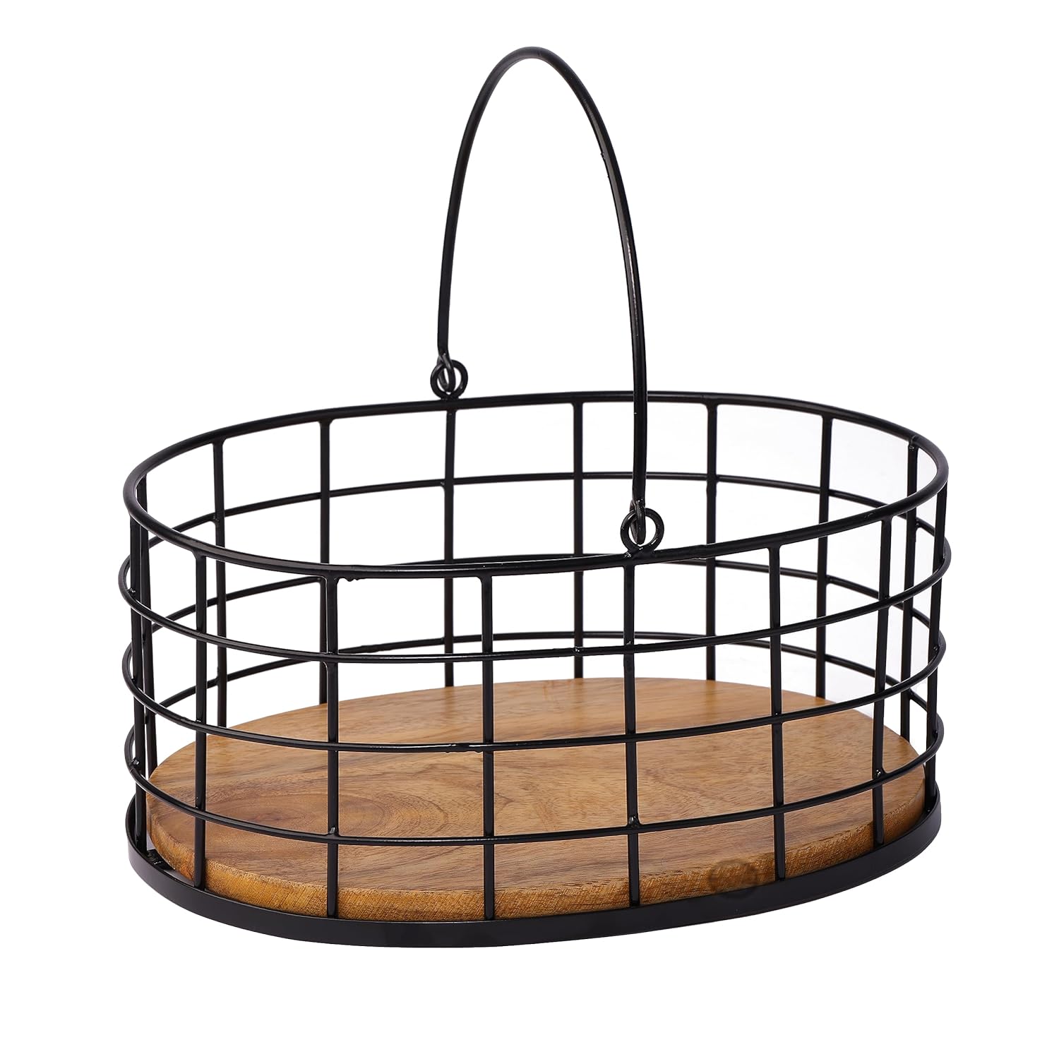 Black Basket With Wooden Base Fruit Vegetable