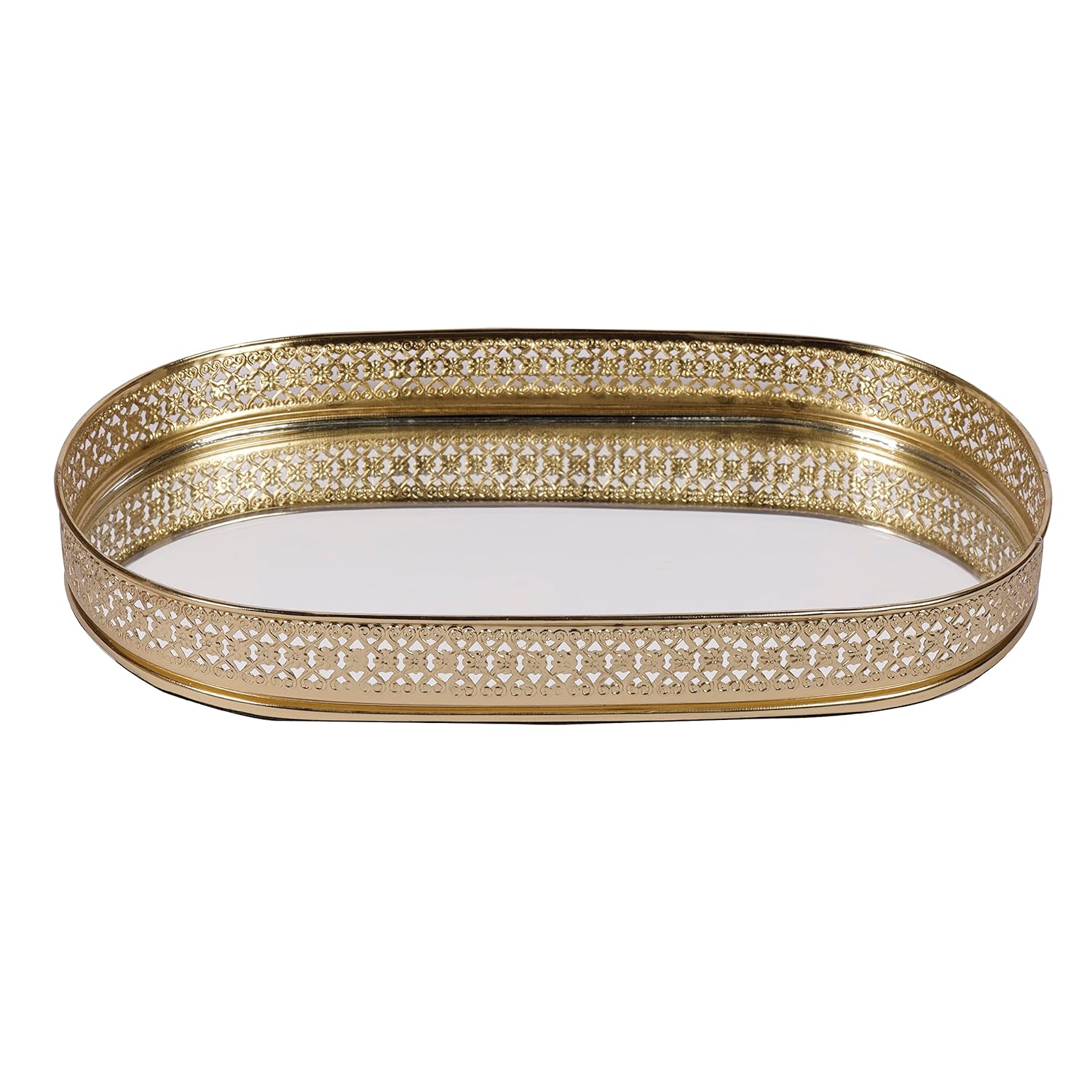 Oval Glass Mirror Gold Plated Tray Decorative Vanity