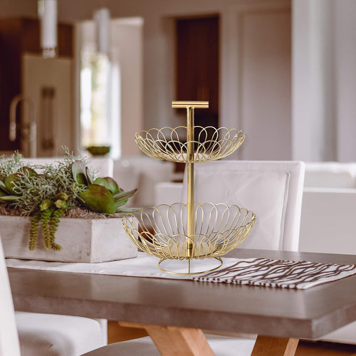 2 Tier Gold Decorative Countertop Storage Basket Free Standing Decorative