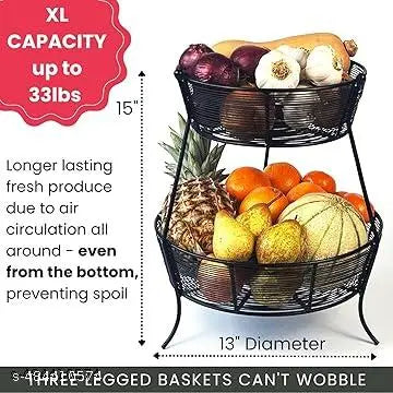 Two Tier Fruit Basket - Fruit Holder for Kitchen Countertop