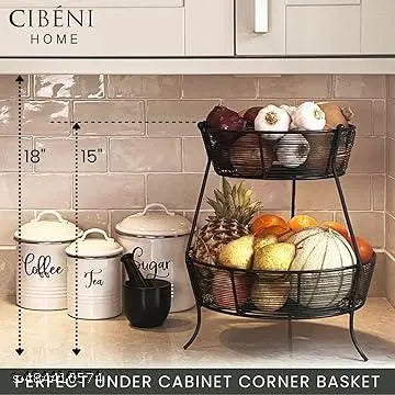 Two Tier Fruit Basket - Fruit Holder for Kitchen Countertop